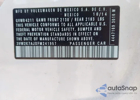 2015 Volkswagen Jetta 2.0L S z USA, uszkodzony, nr VIN 3VW2K7AJXFM241957